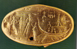 Gold Ring - passenger embarking on mycenaean ship